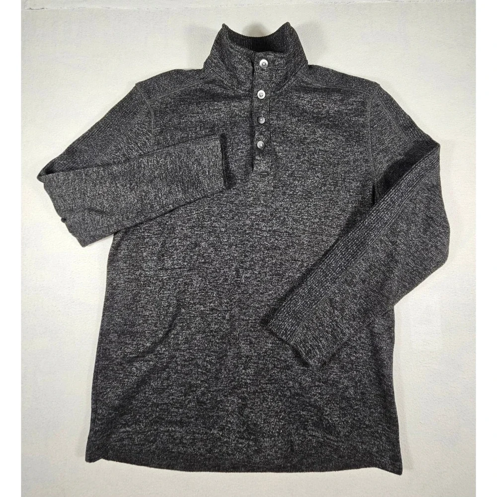 Van Heusen Flex Mens Large Gray Marled Mock‎ Neck Quarter Button Sweater 528520